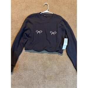 Nordstrom The Vinyl Icons Grayish Blue Sweater W/ Bow Decals Size Small